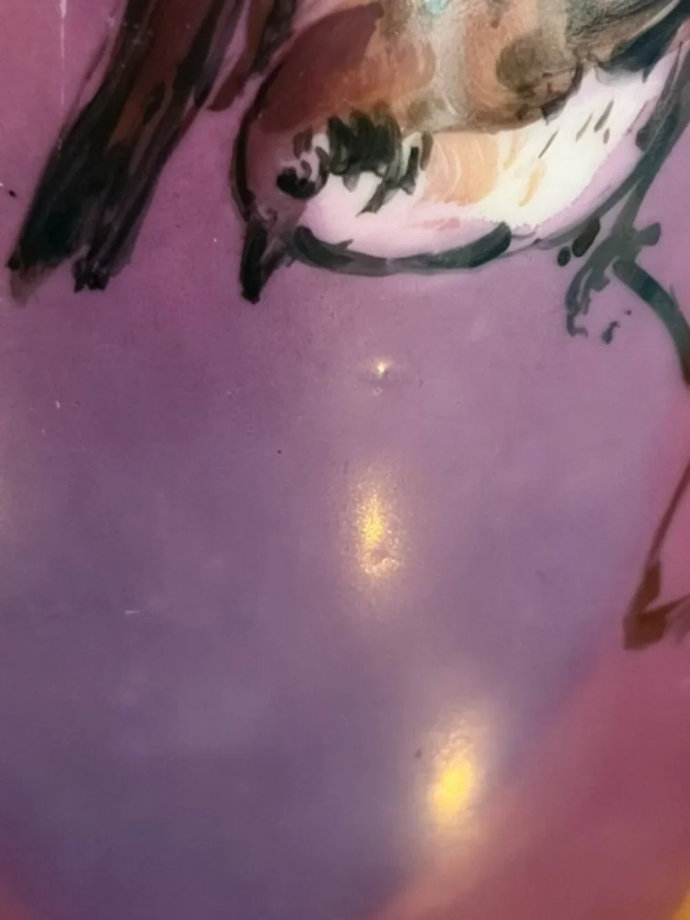 Antique Heinrich & Co Selb Bavaria Purple Birds Hand Painted Vase